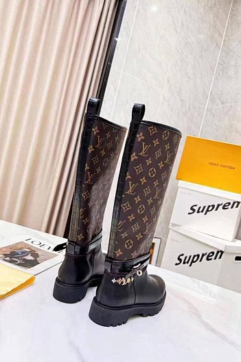 Женские комбинированные сапоги Louis Vuitton Territory - Black / Brown   