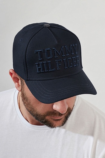 Мужская тёмно-синяя бейсболка Tommy Hilfiger logo-embroidered   