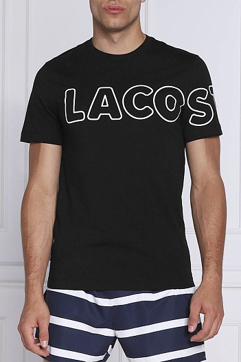 Мужская чёрная футболка Lacoste logo-print   