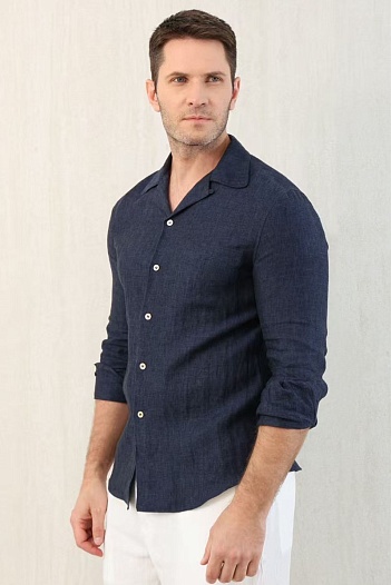 Льняная рубашка Brunello Cucinelli Premium - Navy   