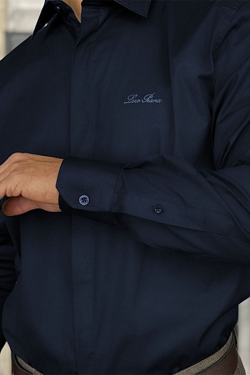 Мужская тёмно-синяя рубашка Loro Piana logo-embroidered   
