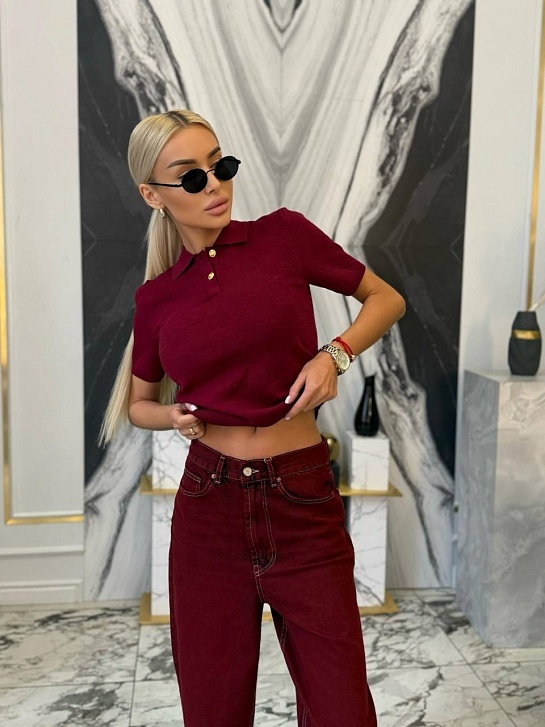 Бордовое женское поло Gucci GG monogram-pattern