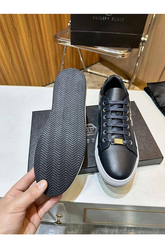 Мужские кожаные кроссовки Philipp Plein синего цвета