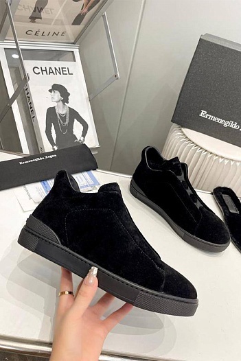 Кроссовки с мехом Ermenegildo Zegna Triple Stitch - Black   