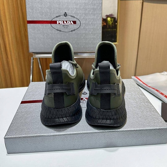Мужские кожаные кроссовки Prada lace-up - Khaki