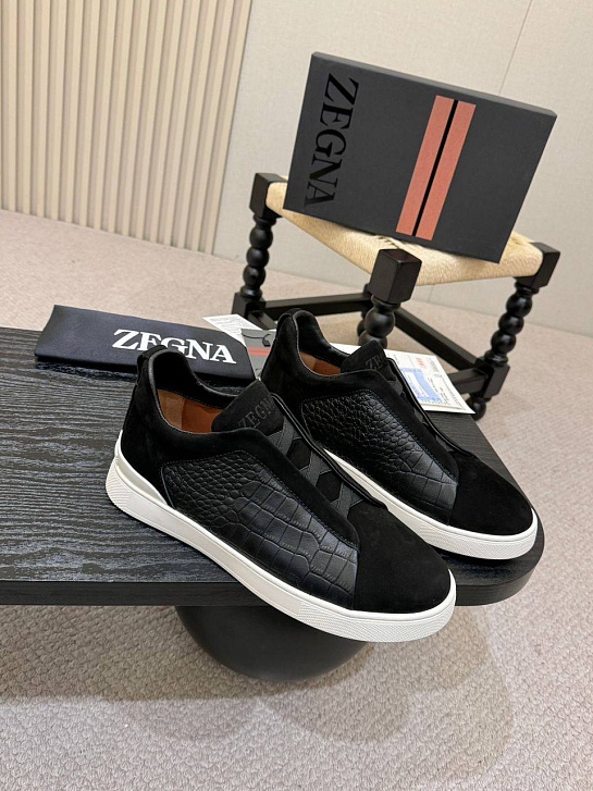 Мужские кроссовки Zegna Triple Stitch Alligator - Black