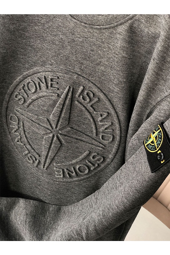 Мужской серый свитшот Stone Island с патчем на плече embossed logo