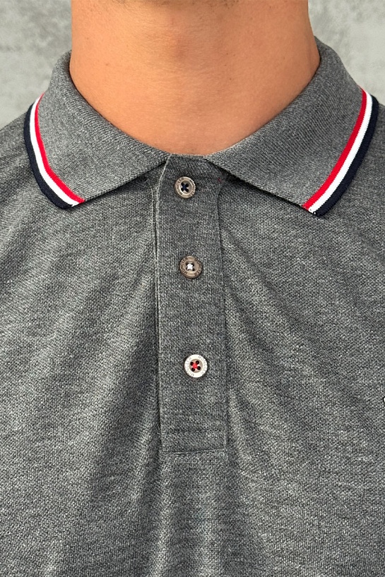 Серое поло с длинным рукавом Moncler logo-patch