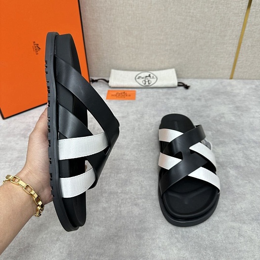 Мужские шлёпанцы Hermes Kazimir - Black / White   