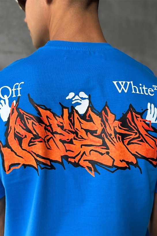 Синяя оверсайз футболка Off-White logo-print