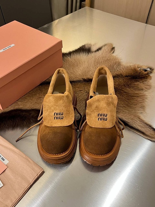 Женские замшевые ботинки MIU MIU Premium - Chestnut