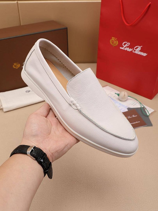 Мужские кожаные лоферы Loro Piana Summer Walk - White