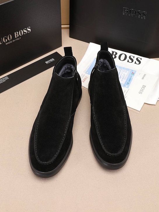 Замшевые лоферы с мехом Hugo Boss high-top - Black