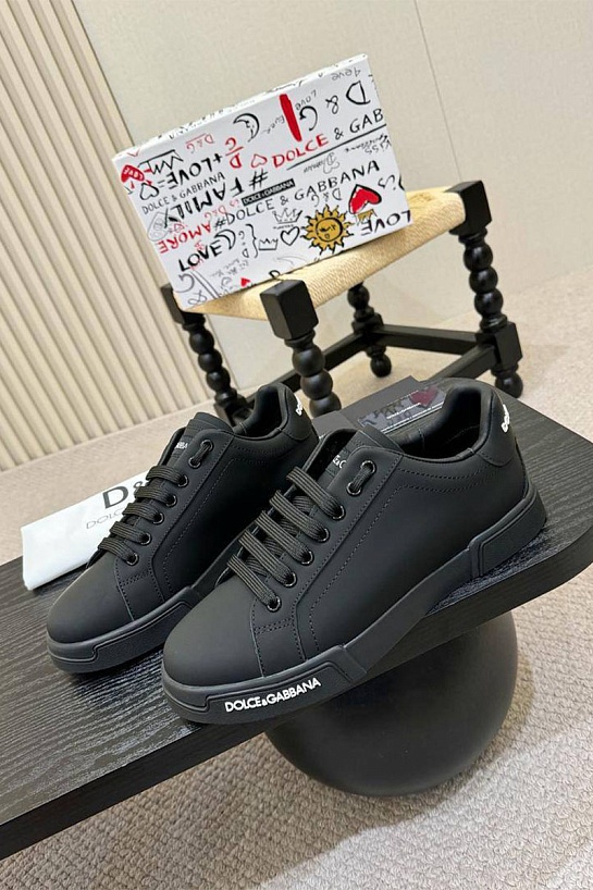 Чёрные кожаные кроссовки Dolce & Gabbana Portofino