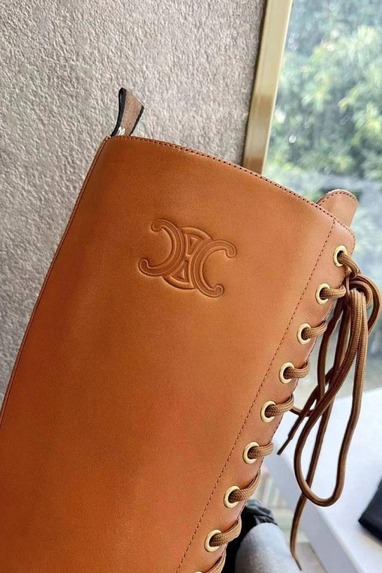 Женские кожаные сапоги Celine Premium - Brown