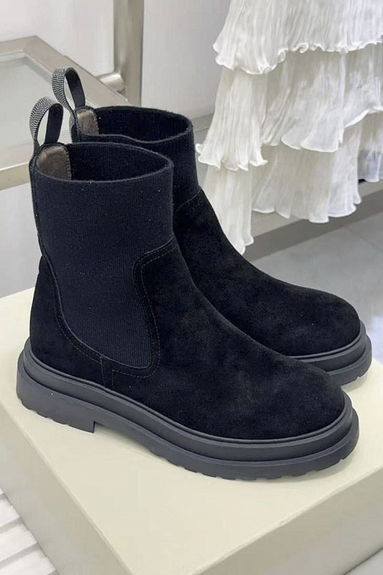 Женские замшевые сапоги Brunello Cucinelli premium - Black