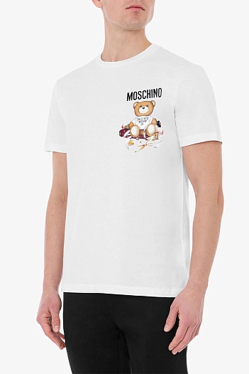 Мужская белая футболка Moschino Teddy Bear   