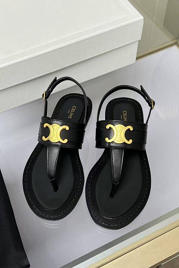 Женские кожаные сандалии Celine Premium - Black   