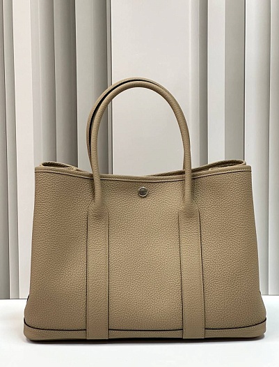 Женская кожаная сумка Hermes Garden Party Premium 36x26x17 см - Grey   