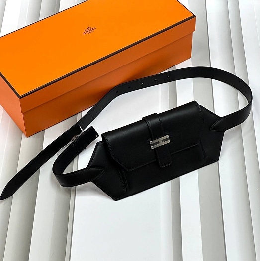 Кожаный ремень Hermes Elan Pocket 24x12 см - Black / Silver   