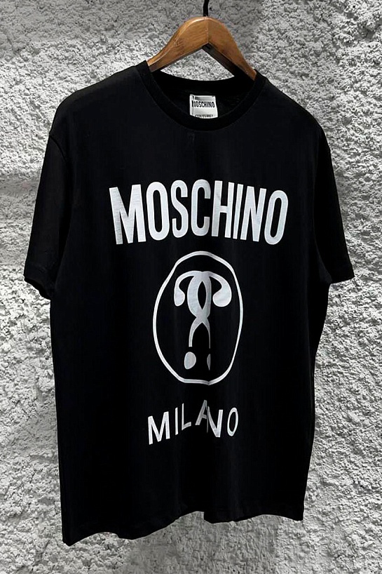 Чёрная оверсайз футболка Moschino Double Question Mark Logo