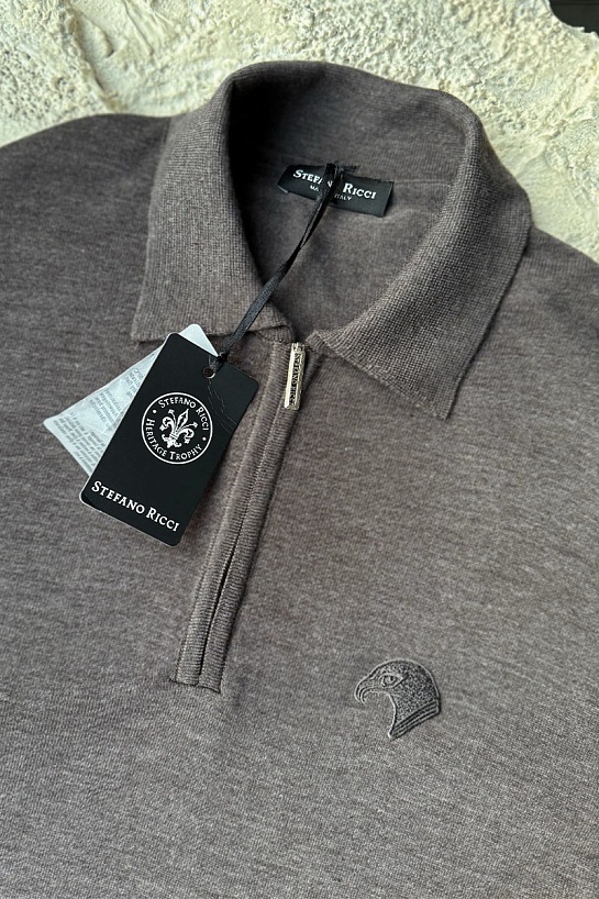 Мужское поло Stefano Ricci Eagle zip-neck - Brown