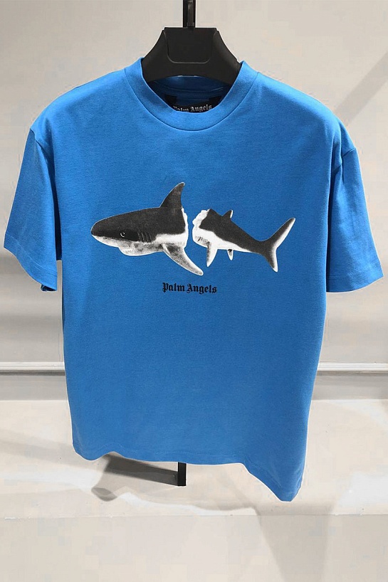 Синяя оверсайз футболка Palm Angels Shark