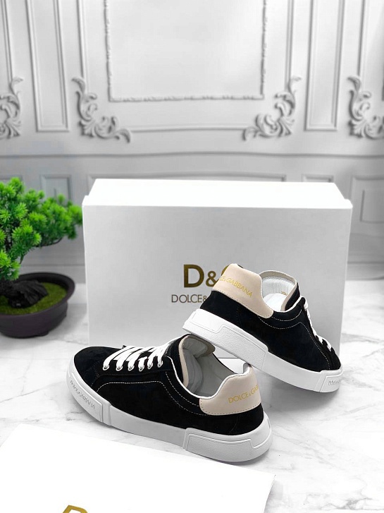 Замшевые кроссовки Dolce & Gabbana Portofino - Black / White
