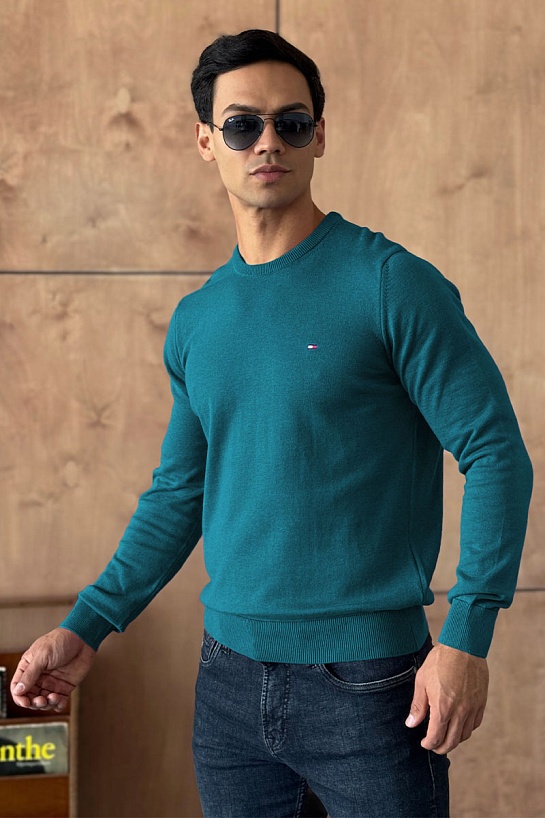 Мужская кофта Tommy Hilfiger бирюзового цвета logo-embroidered