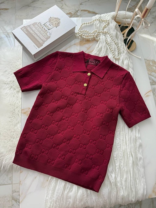 Бордовое женское поло Gucci GG monogram-pattern