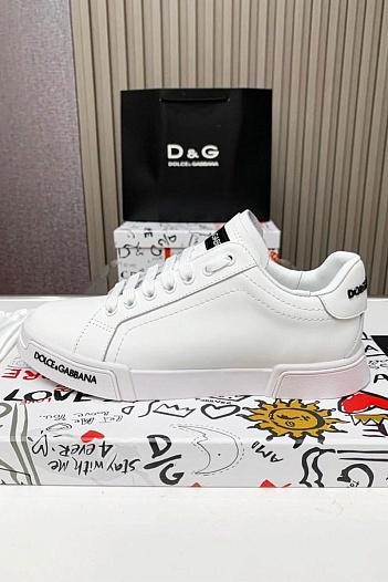 Кожаные кроссовки белого цвета Dolce & Gabbana Portofino   