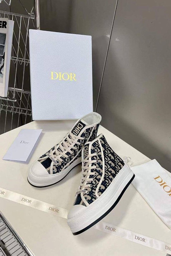 Женские высокие кеды на платформе Dior Walk'n'  - Black