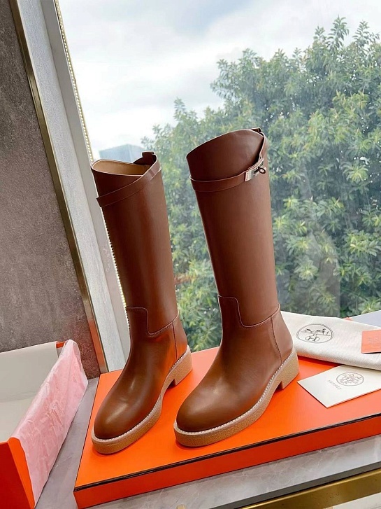Женские кожаные сапоги Hermes Premium - Brown