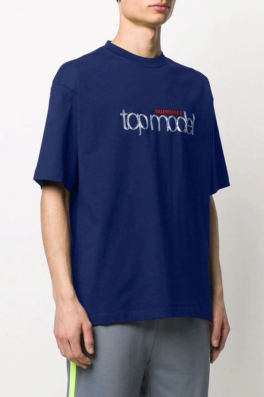 Синяя оверсайз футболка Balenciaga Top Model logo-print