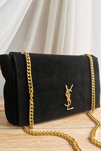 Женская чёрная замшевая сумка Yves Saint Laurent 32x19 см   
