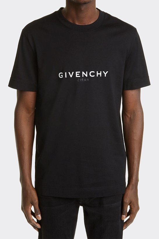 Мужская чёрная футболка Givenchy mirrored-logo