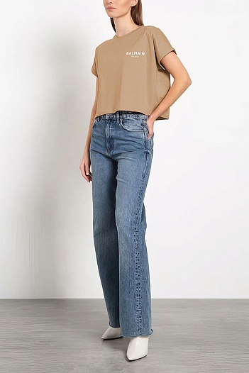 Женская футболка Balmain Paris - Beige   