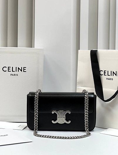 Женская кожаная сумка Celine Claude Premium 20.5x11.5x4 см - Black / Silver   
