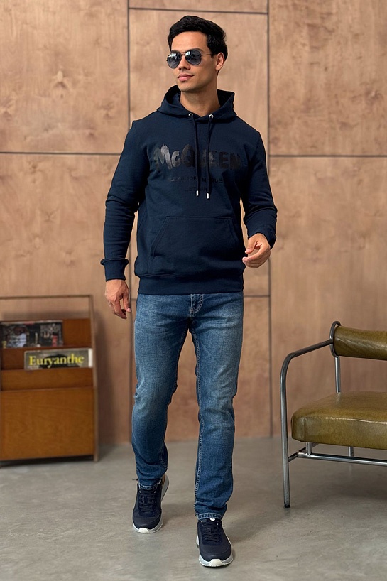 Тёмно-синее худи Alexander McQueen graffiti logo-print