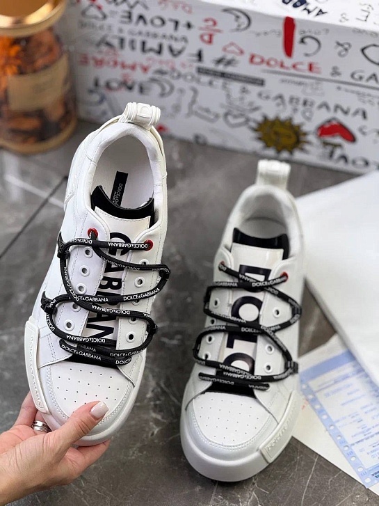 Белые кожаные кроссовки Dolce & Gabbana