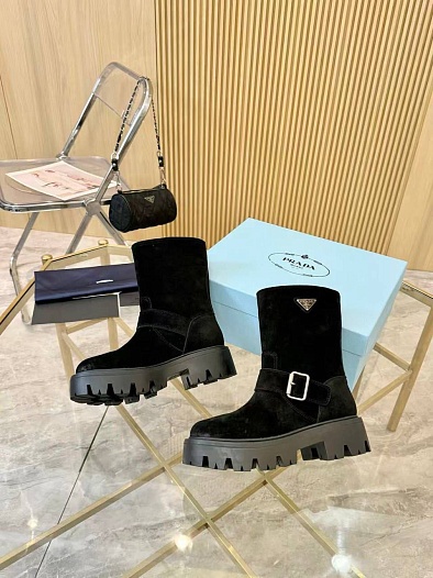 Женские замшевые сапоги Prada Suede premium   
