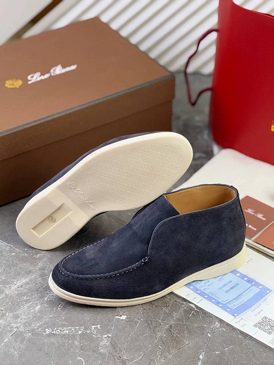 Замшевые лоферы с меховой стелькой Loro Piana Open Walk - Navy
