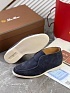 Замшевые лоферы с меховой стелькой Loro Piana Open Walk - Navy