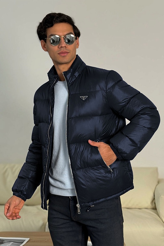 Мужской пуховик Prada logo-plaque - Navy