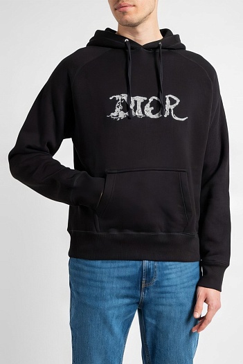 Чёрное оверсайз худи Dior logo-print   
