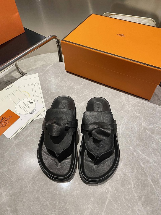 Женские кожаные шлёпанцы Hermes Empire premium