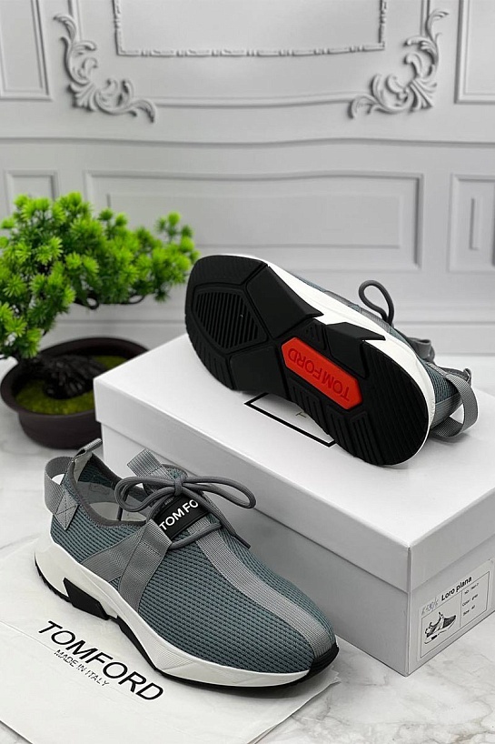 Мужские текстильные кроссовки Tom Ford серого цвета