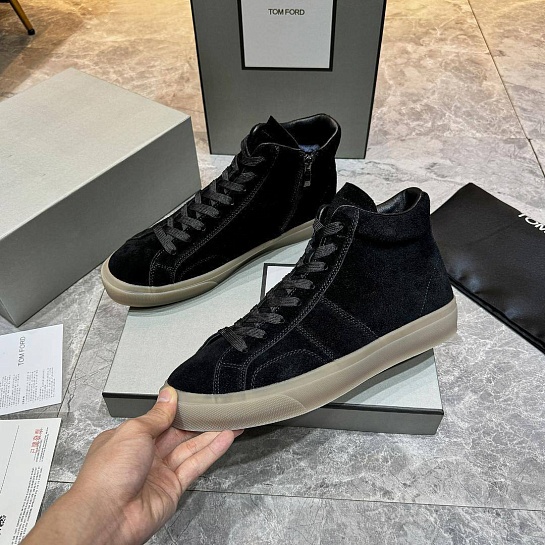 Замшевые кроссовки с мехом Tom Ford high-top - Black
