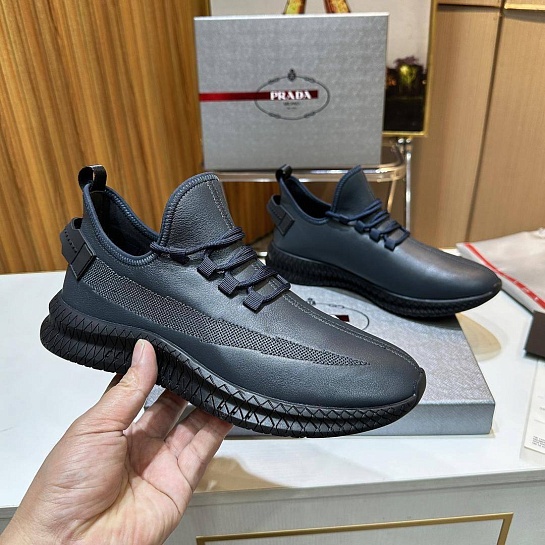 Мужские кожаные кроссовки Prada lace-up - Navy