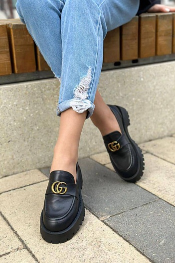 Женские кожаные лоферы Gucci Horsebit - Black   